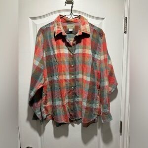 204- Vintage LL bean plaid button down shirt cotton/linen blend